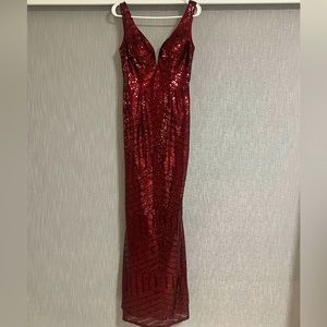 Sparkly, dark red formal gown